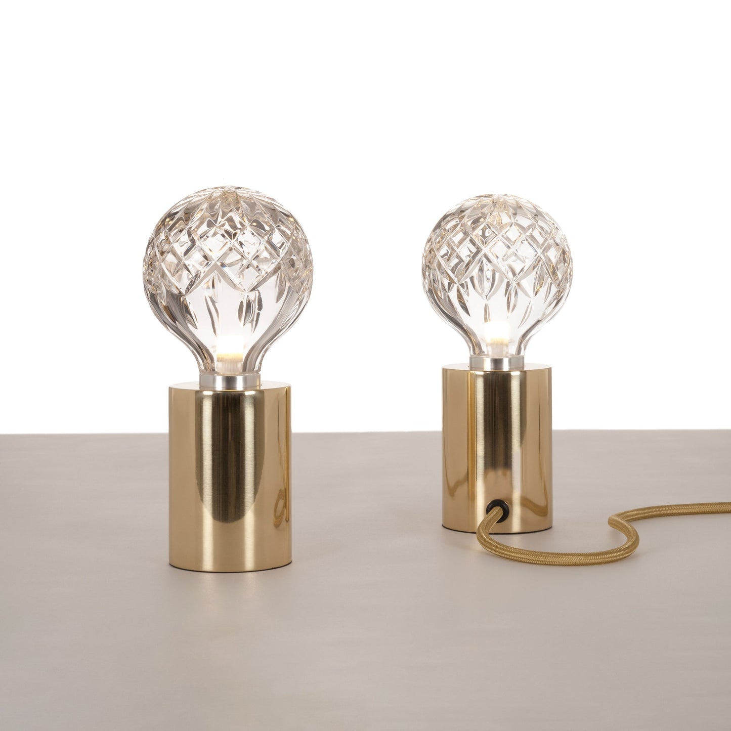 Crystal Table Lamp | Hand-Cut Clear Glass | Gold Brass Base