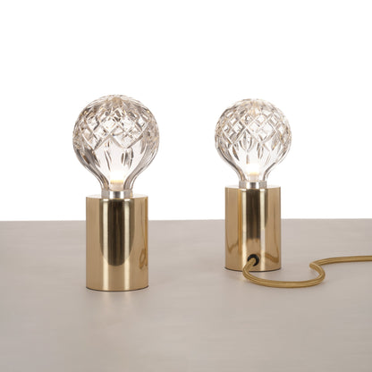 Crystal Table Lamp | Hand-Cut Clear Glass | Gold Brass Base