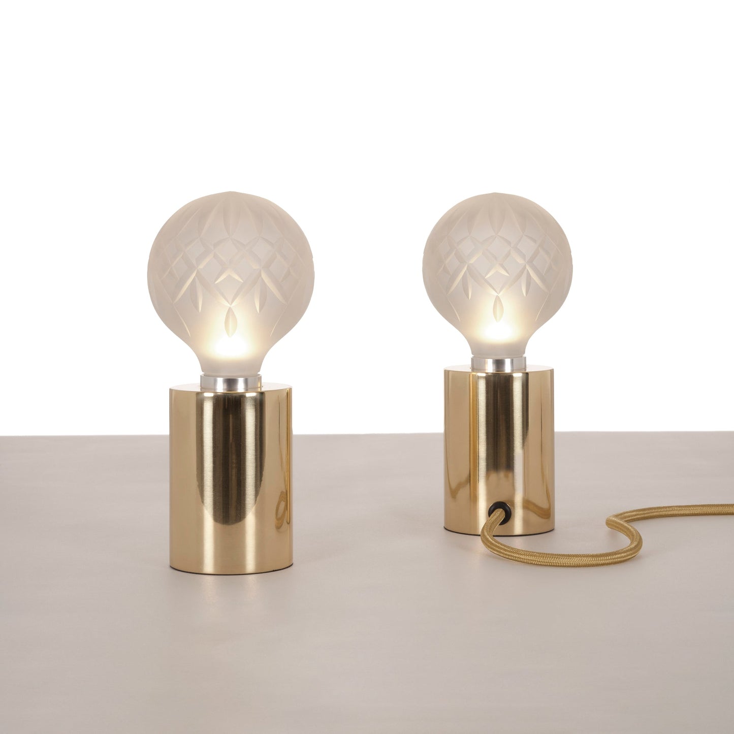 Crystal Table Lamp | Hand-Cut Clear Glass | Gold Brass Base