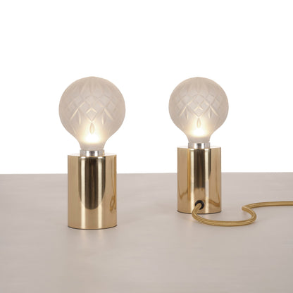 Crystal Table Lamp | Hand-Cut Clear Glass | Gold Brass Base