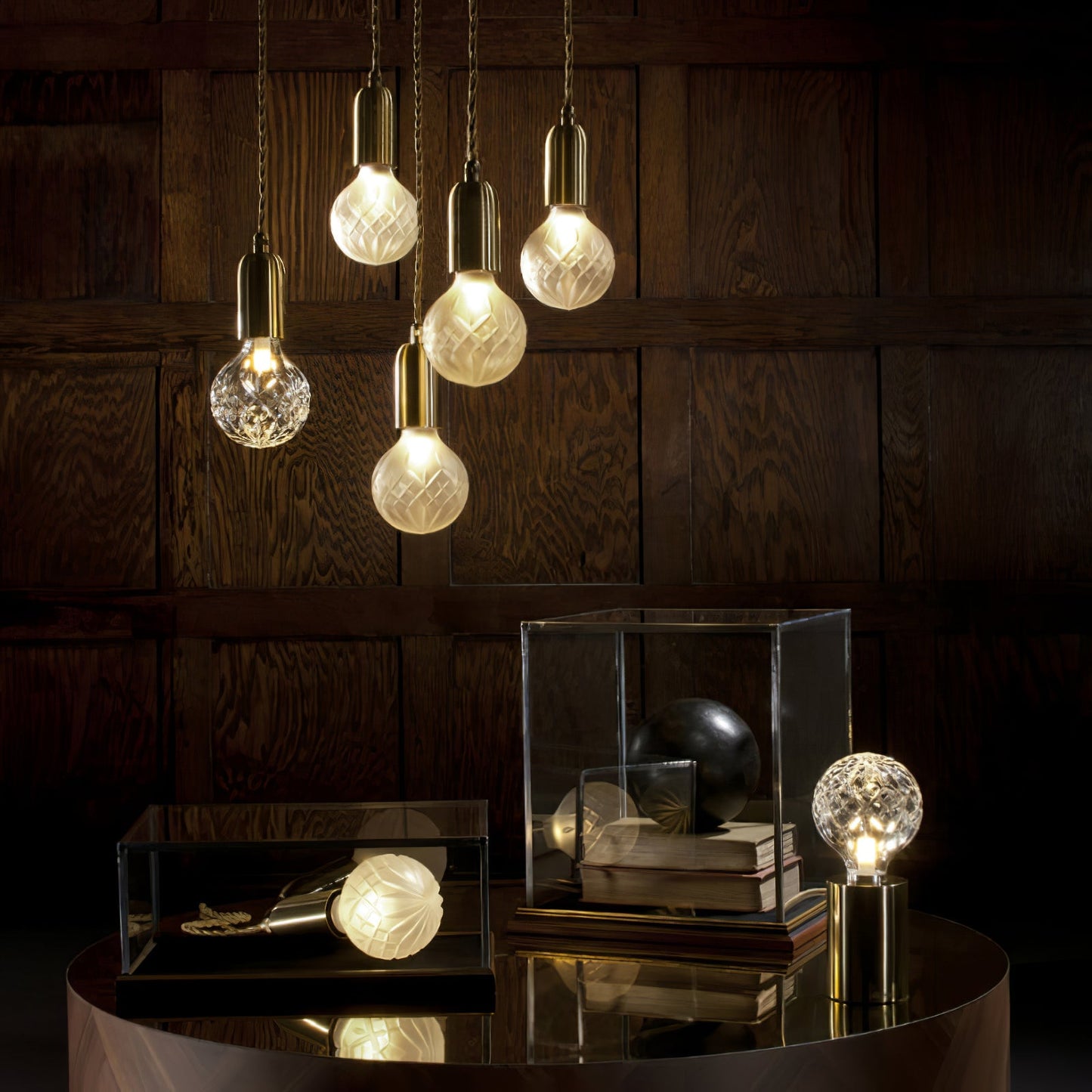 Crystal Table Lamp | Hand-Cut Clear Glass | Gold Brass Base