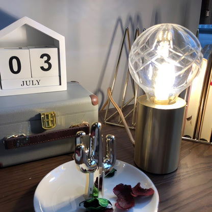 Crystal Table Lamp | Hand-Cut Clear Glass | Gold Brass Base