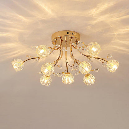 Crystal Flower Ceiling Light | Crystal & Metal | Gold Finish
