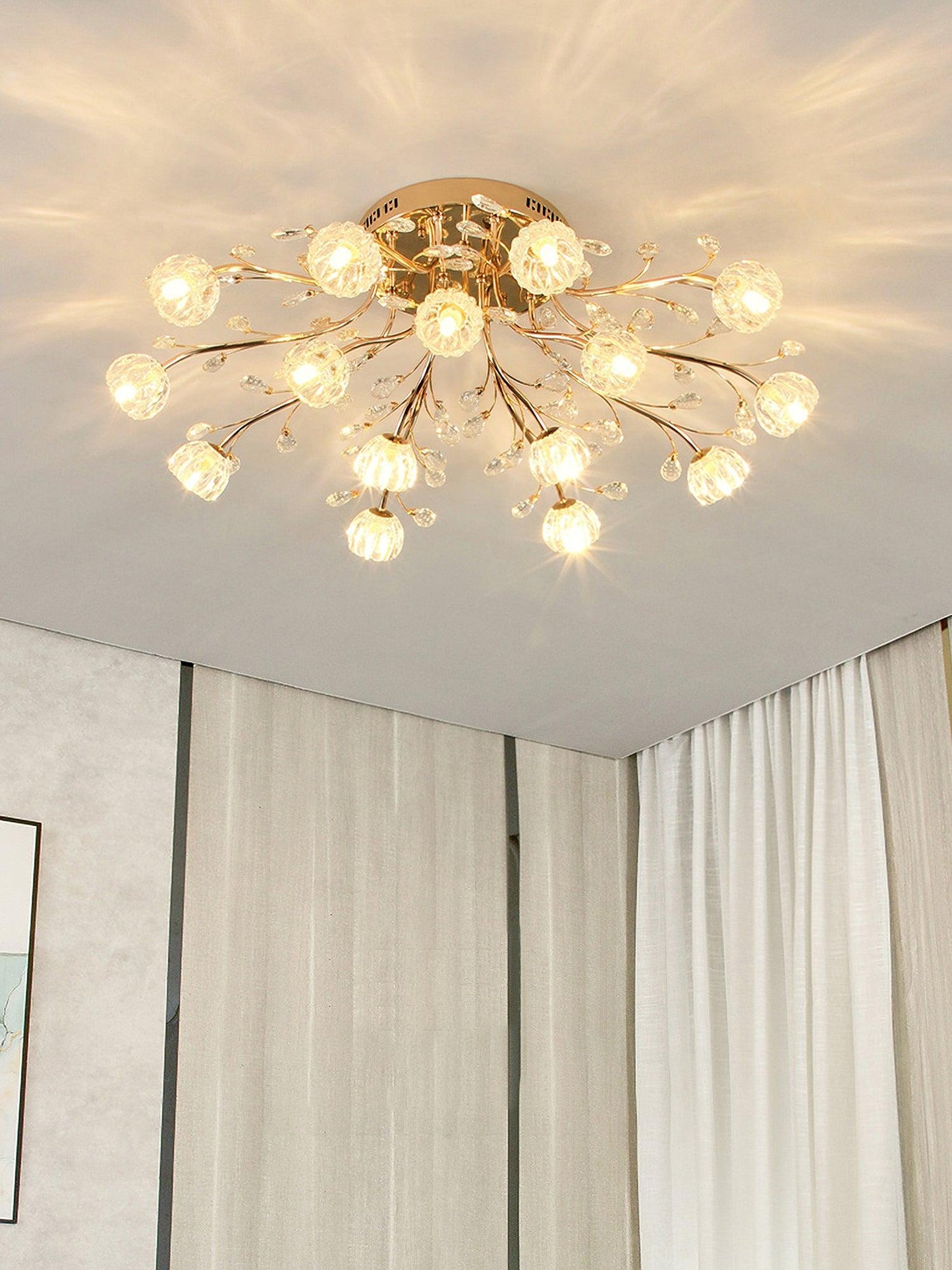 Crystal Flower Ceiling Light | Crystal & Metal | Gold Finish