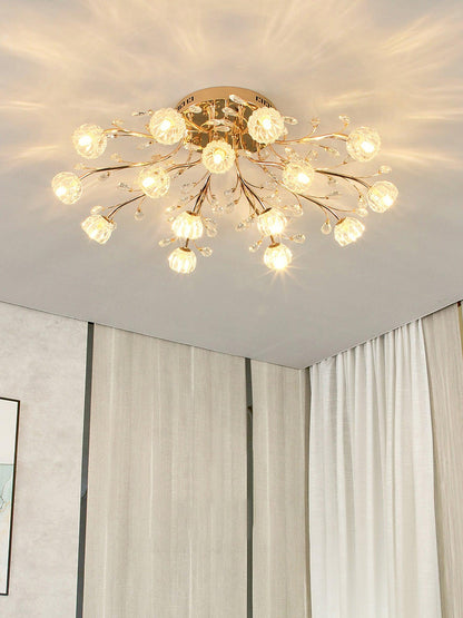 Crystal Flower Ceiling Light | Crystal & Metal | Gold Finish