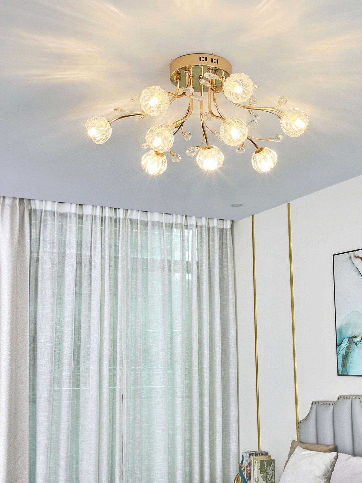 Crystal Flower Ceiling Light | Crystal & Metal | Gold Finish