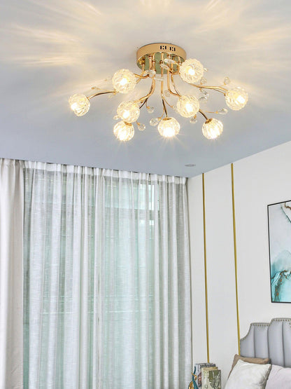 Crystal Flower Ceiling Light | Crystal & Metal | Gold Finish