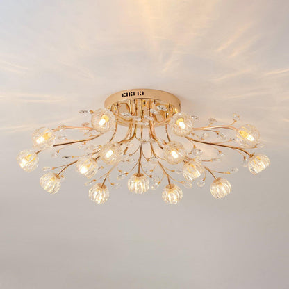 Crystal Flower Ceiling Light | Crystal & Metal | Gold Finish