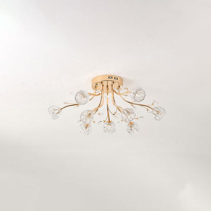 Crystal Flower Ceiling Light | Crystal & Metal | Gold Finish