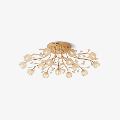 Crystal Flower Ceiling Light | Crystal & Metal | Gold Finish