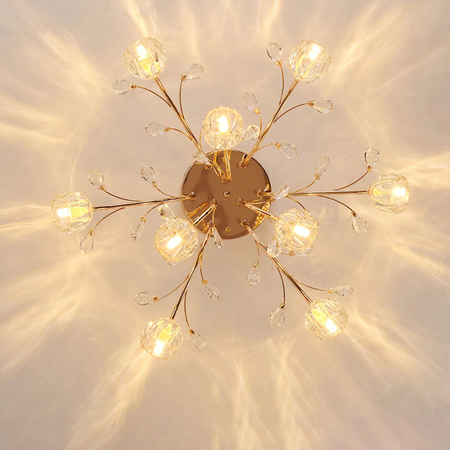 Crystal Flower Ceiling Light | Crystal & Metal | Gold Finish