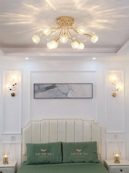 Crystal Flower Ceiling Light | Crystal & Metal | Gold Finish