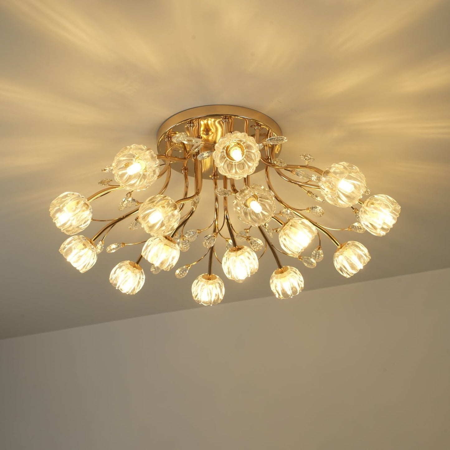 Crystal Flower Ceiling Light | Crystal & Metal | Gold Finish