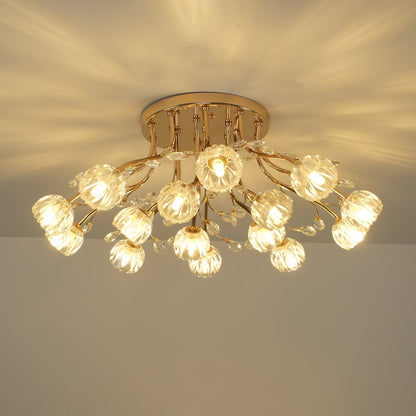 Crystal Flower Ceiling Light | Crystal & Metal | Gold Finish