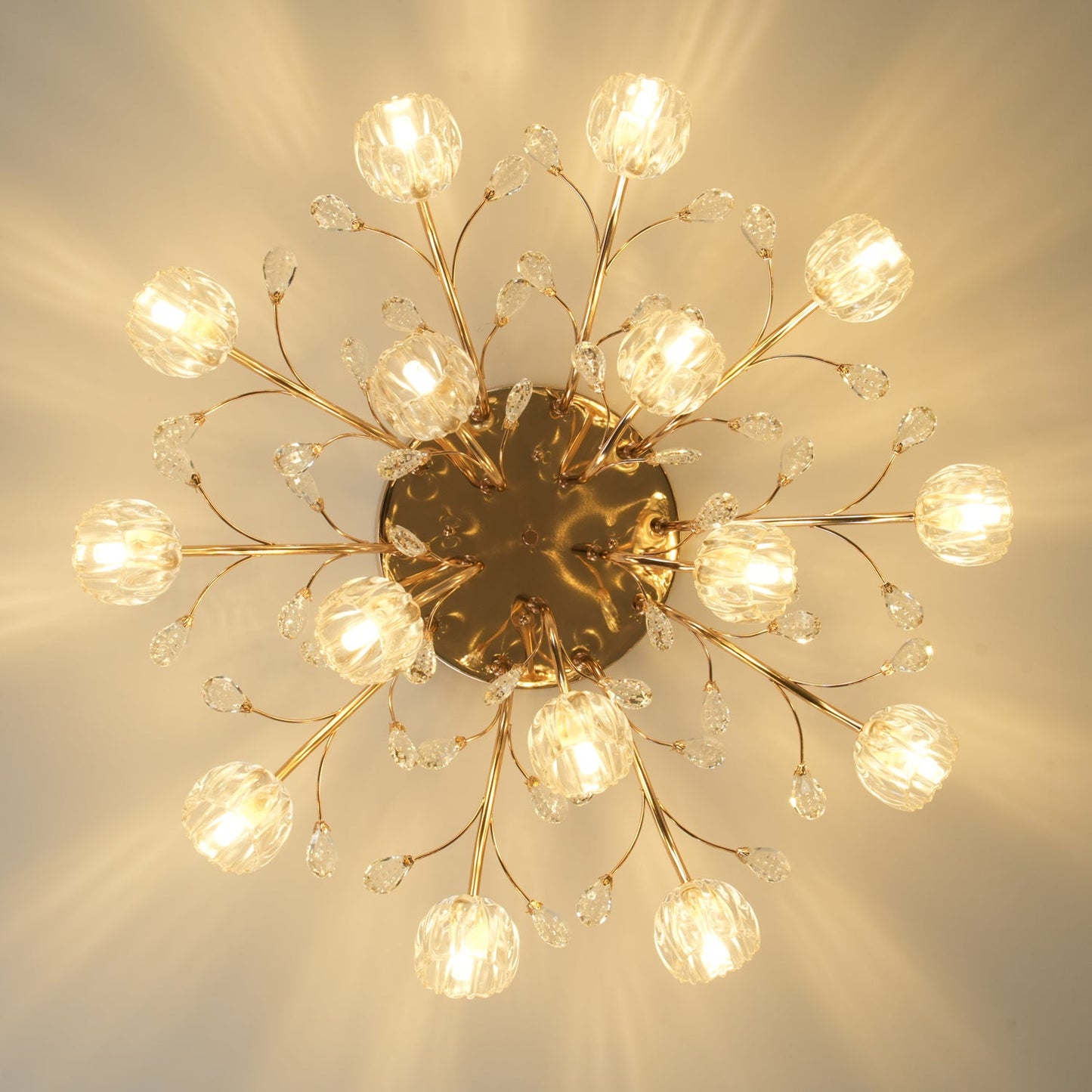 Crystal Flower Ceiling Light | Crystal & Metal | Gold Finish