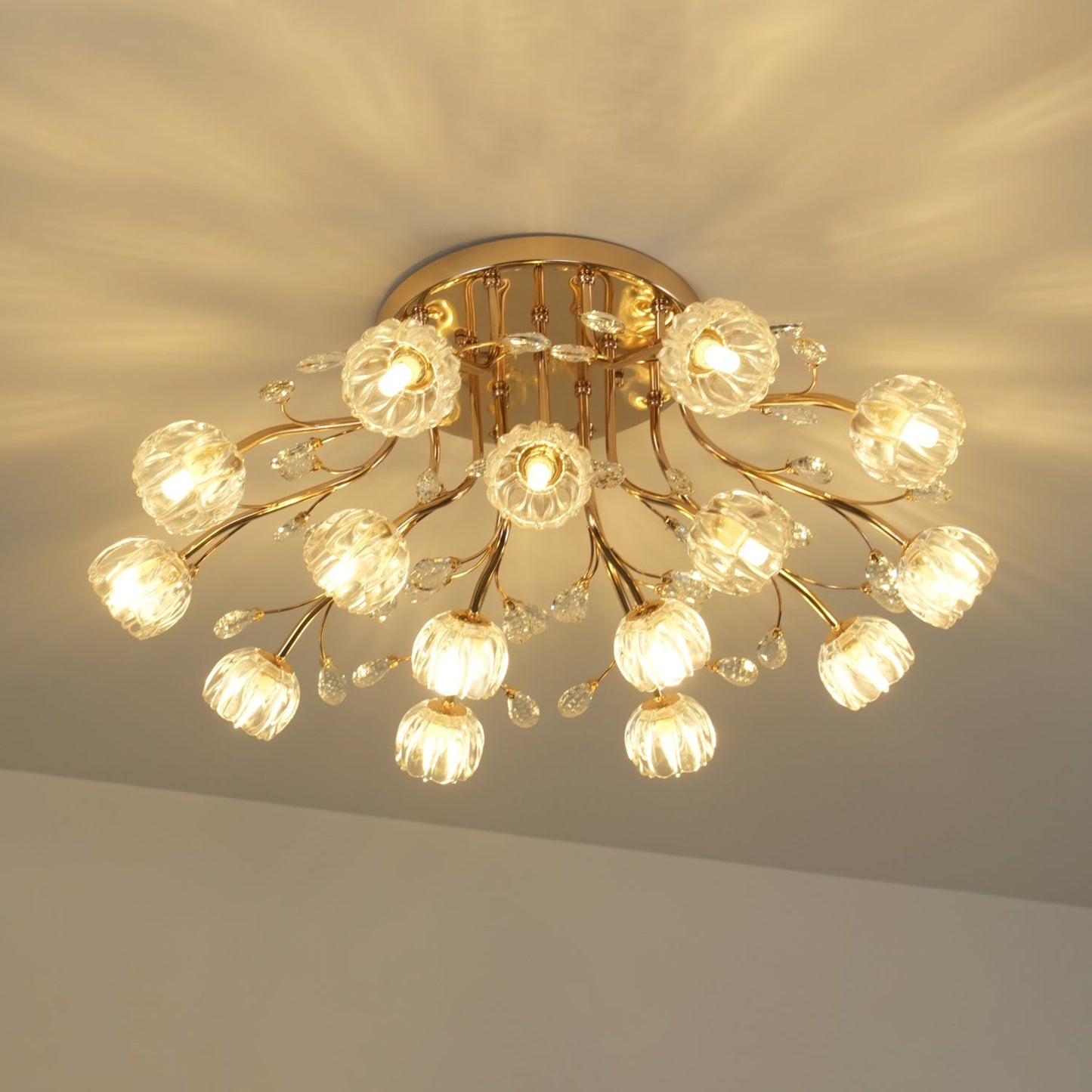 Crystal Flower Ceiling Light | Crystal & Metal | Gold Finish