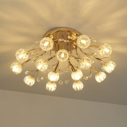 Crystal Flower Ceiling Light | Crystal & Metal | Gold Finish