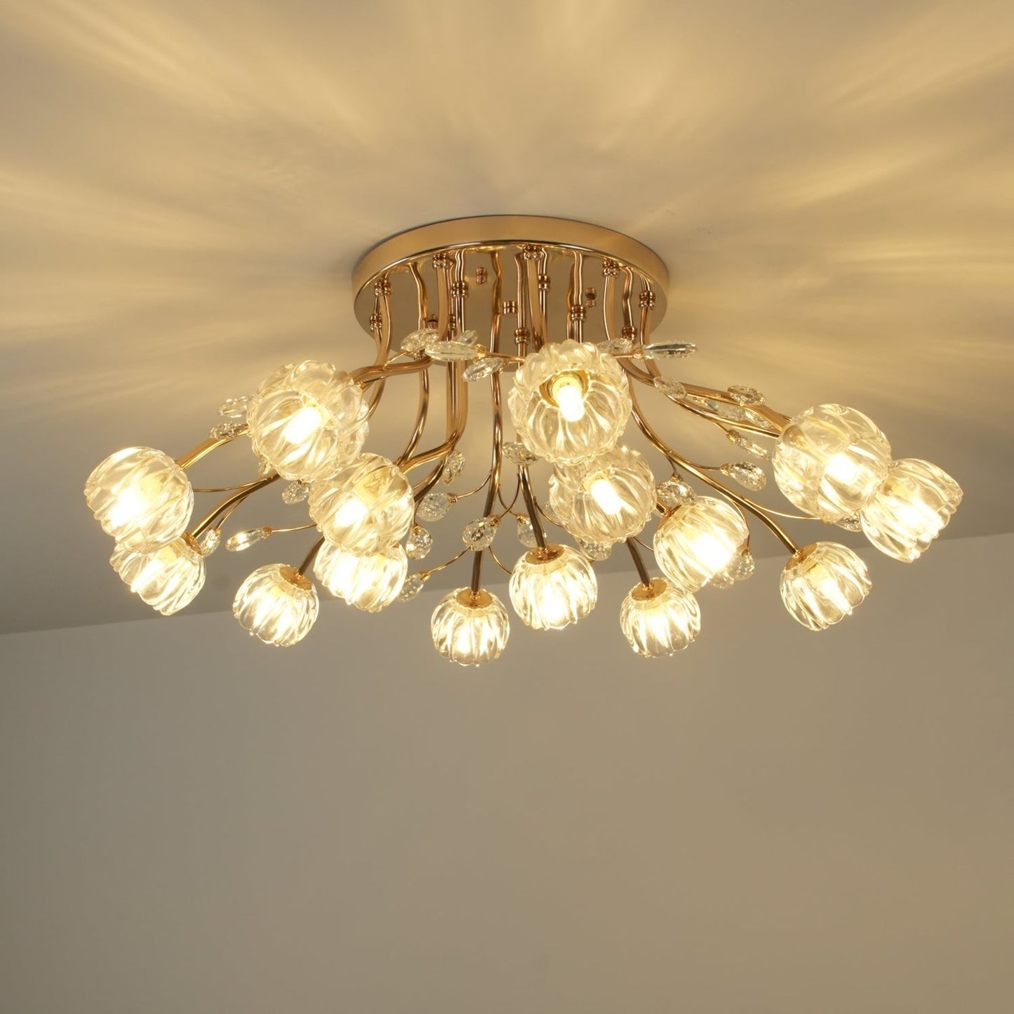 Crystal Flower Ceiling Light | Crystal & Metal | Gold Finish