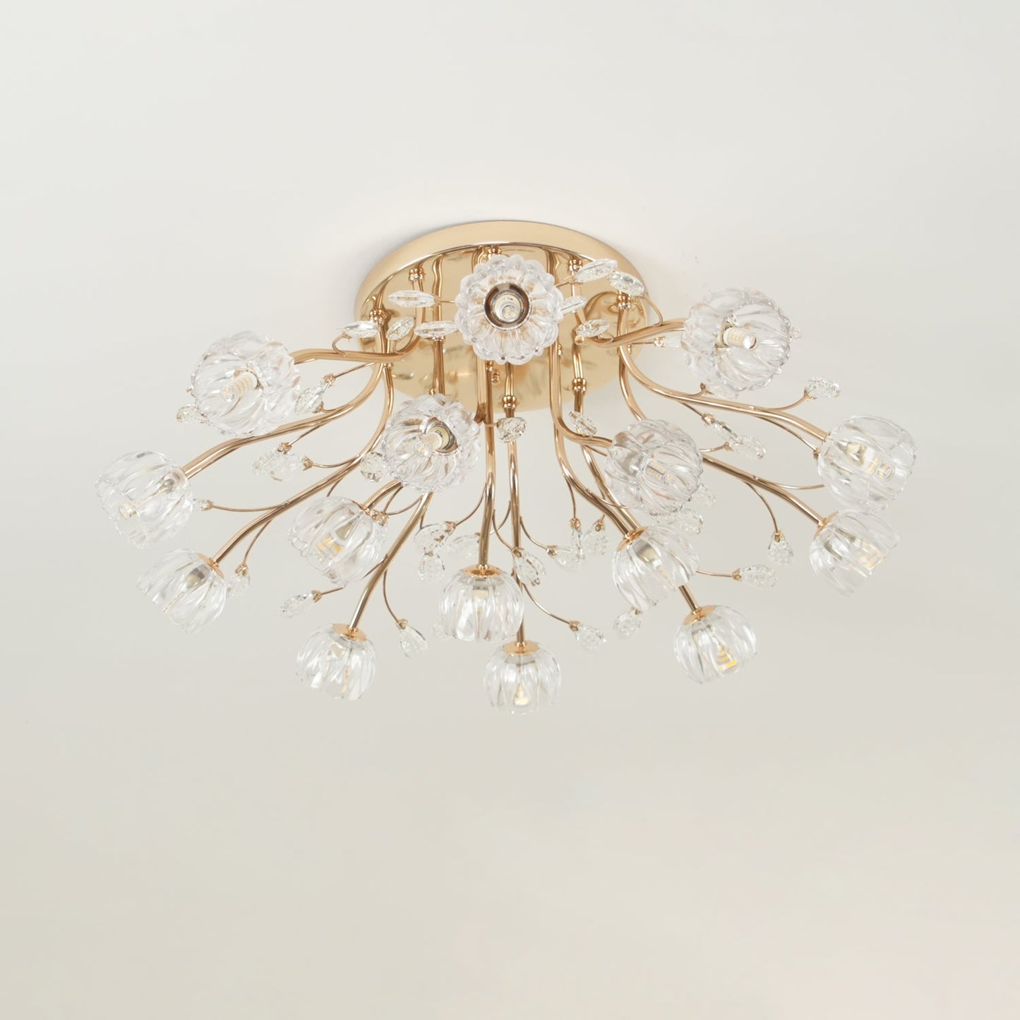Crystal Flower Ceiling Light | Crystal & Metal | Gold Finish