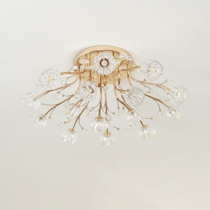 Crystal Flower Ceiling Light | Crystal & Metal | Gold Finish