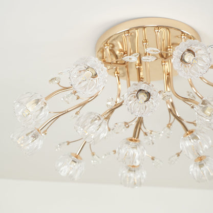 Crystal Flower Ceiling Light | Crystal & Metal | Gold Finish