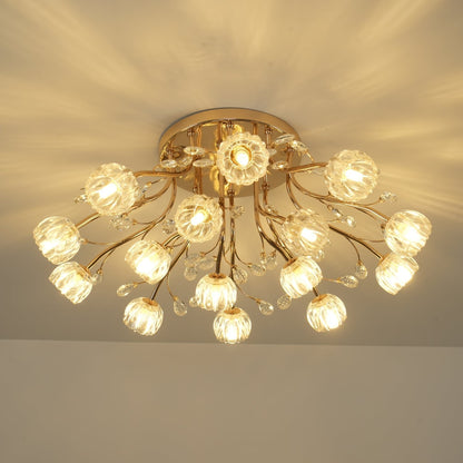 Crystal Flower Ceiling Light | Crystal & Metal | Gold Finish