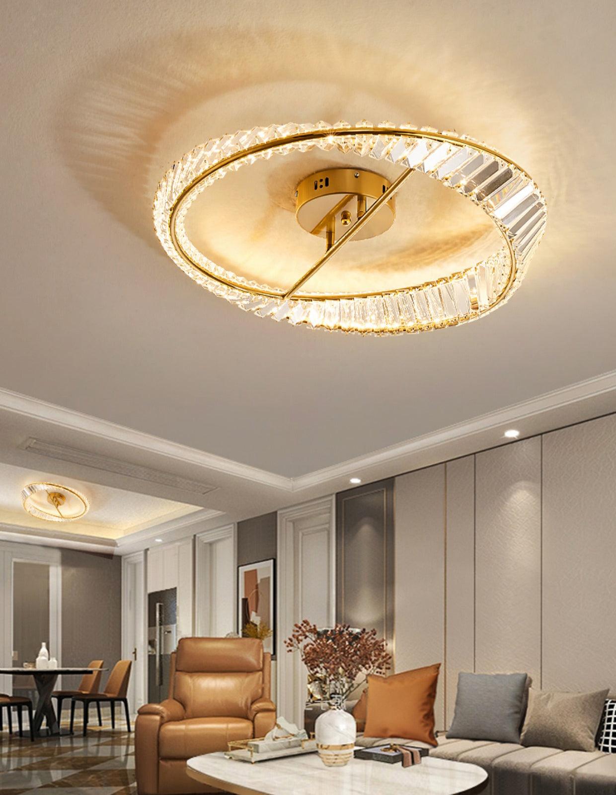 Crystal Rings Ceiling Lamp | Stainless Steel & Glass | Brass