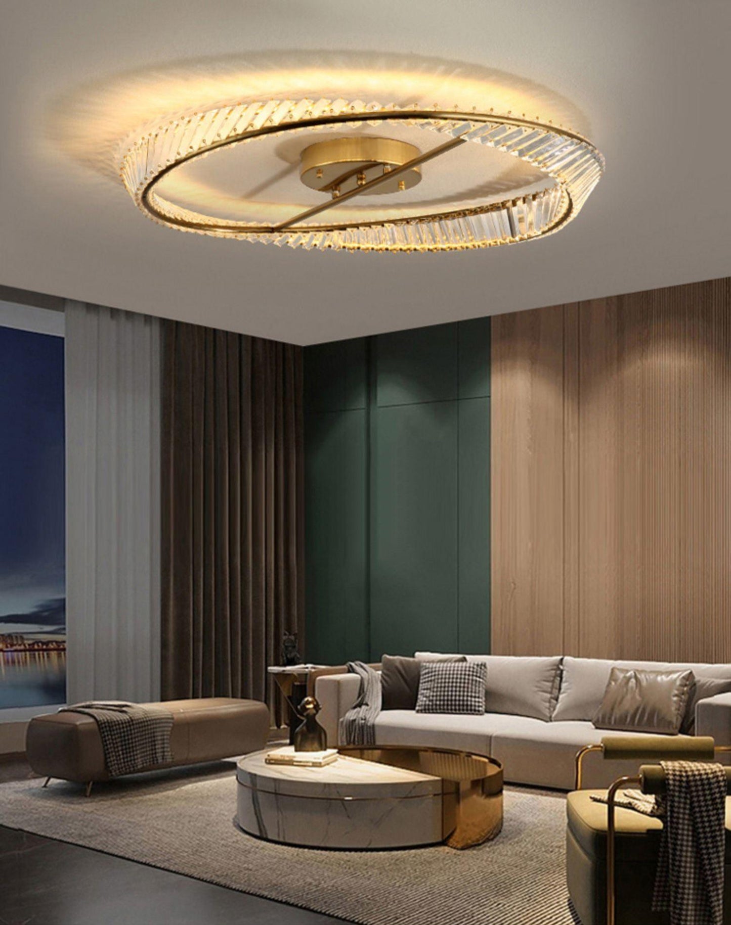 Crystal Rings Ceiling Lamp | Stainless Steel & Glass | Brass