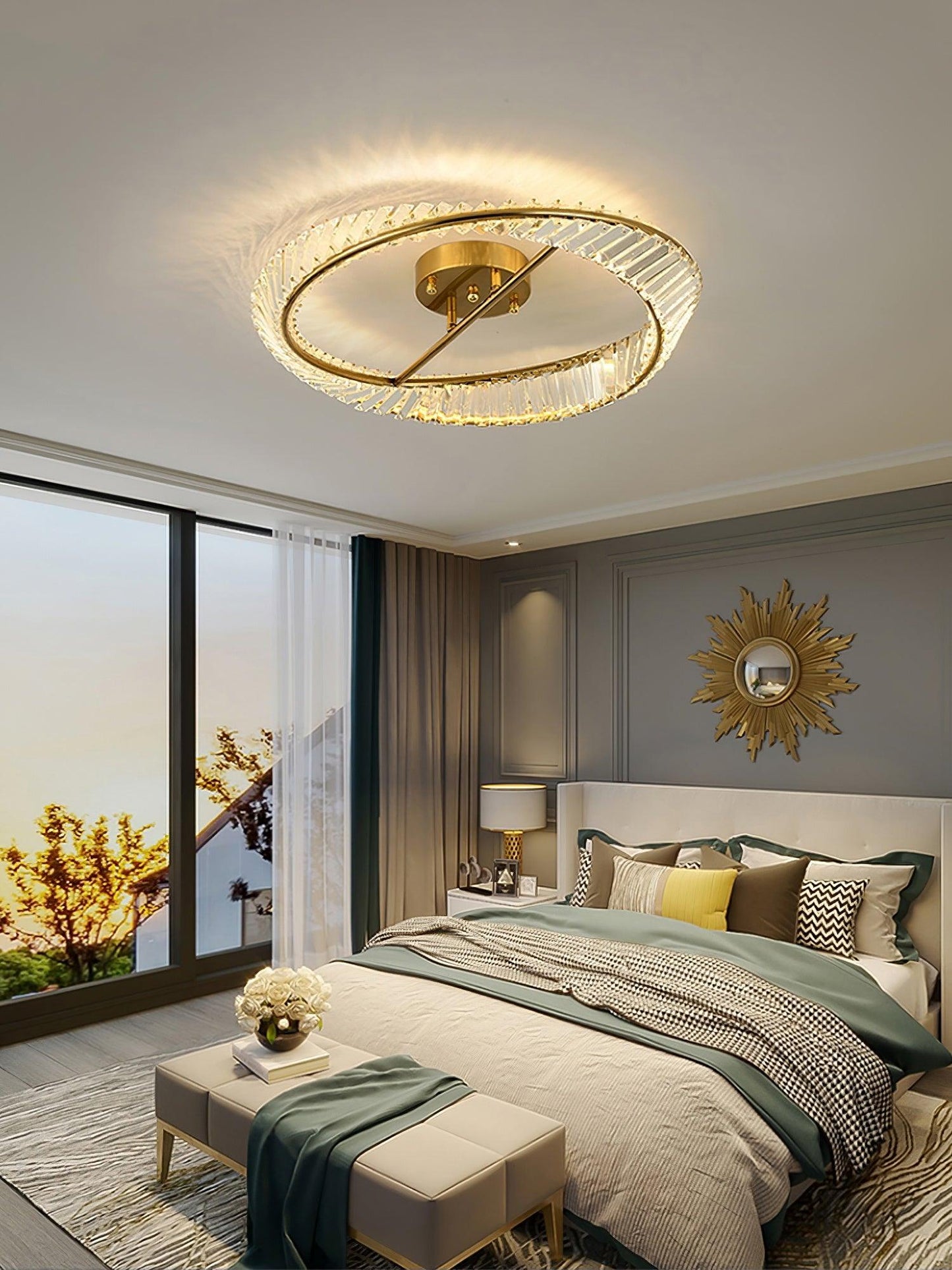 Crystal Rings Ceiling Lamp | Stainless Steel & Glass | Brass