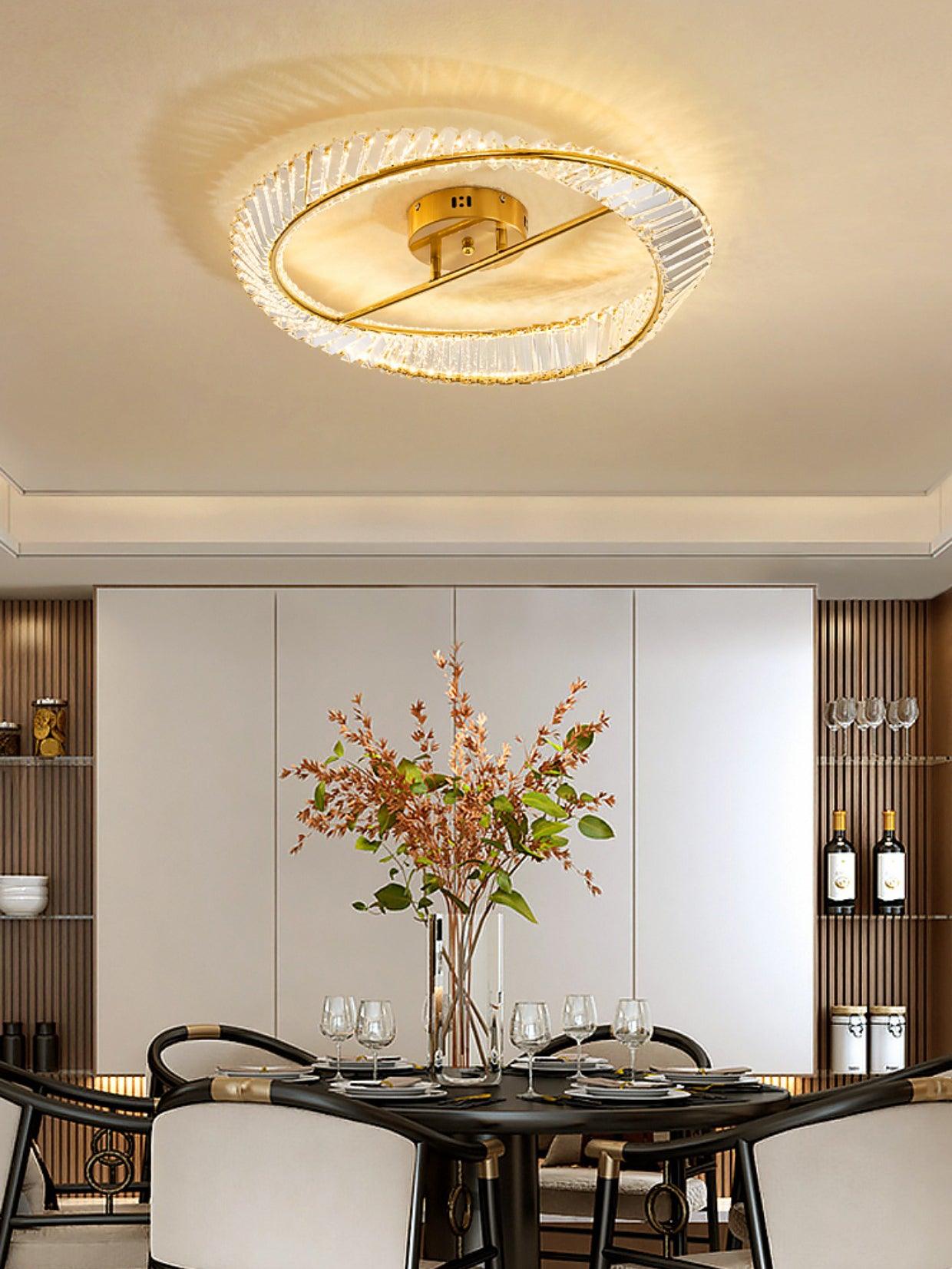 Crystal Rings Ceiling Lamp | Stainless Steel & Glass | Brass