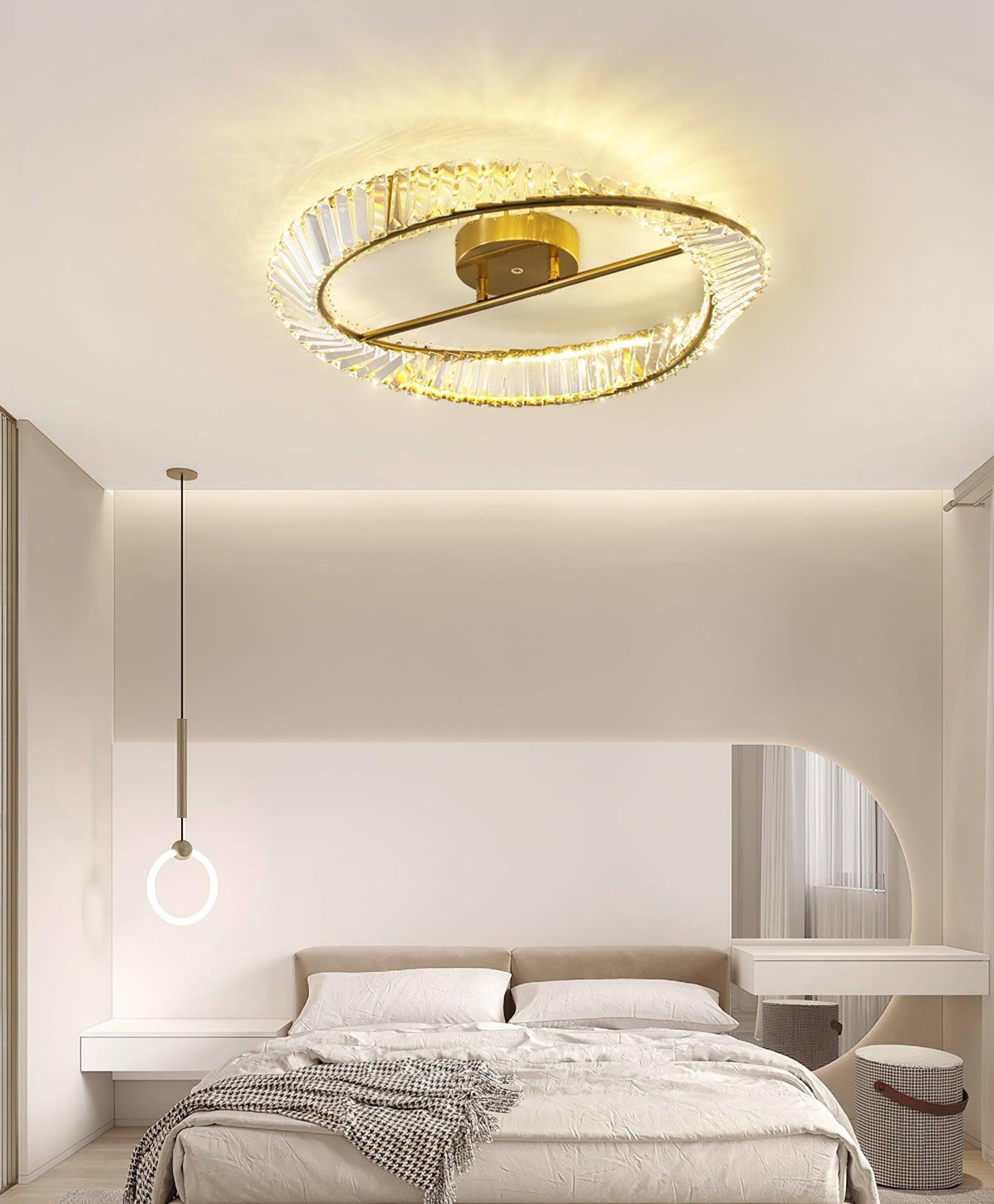Crystal Rings Ceiling Lamp | Stainless Steel & Glass | Brass