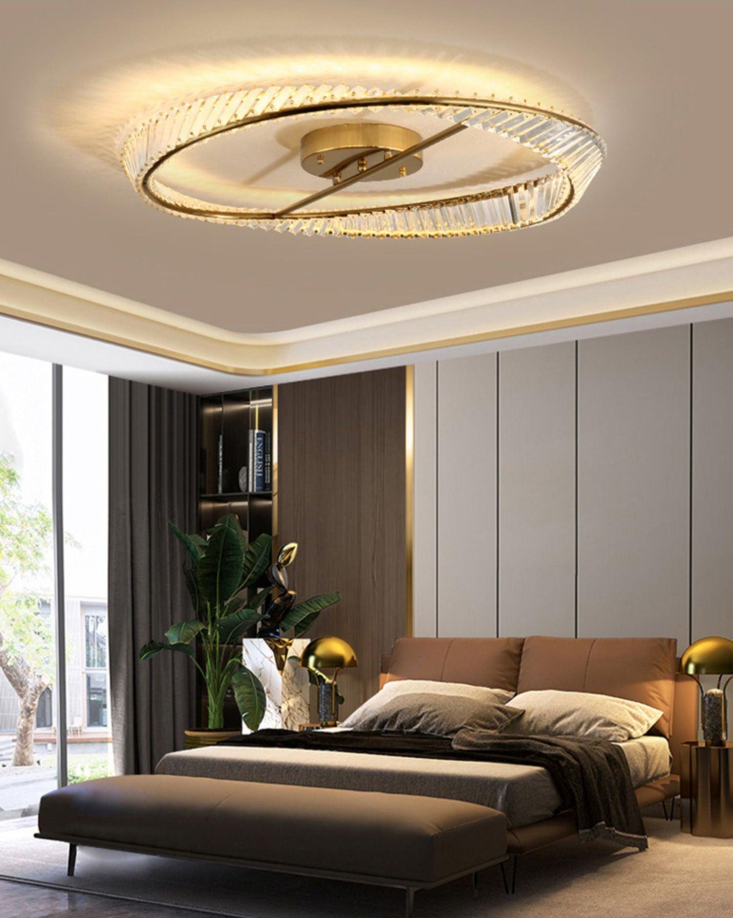 Crystal Rings Ceiling Lamp | Stainless Steel & Glass | Brass