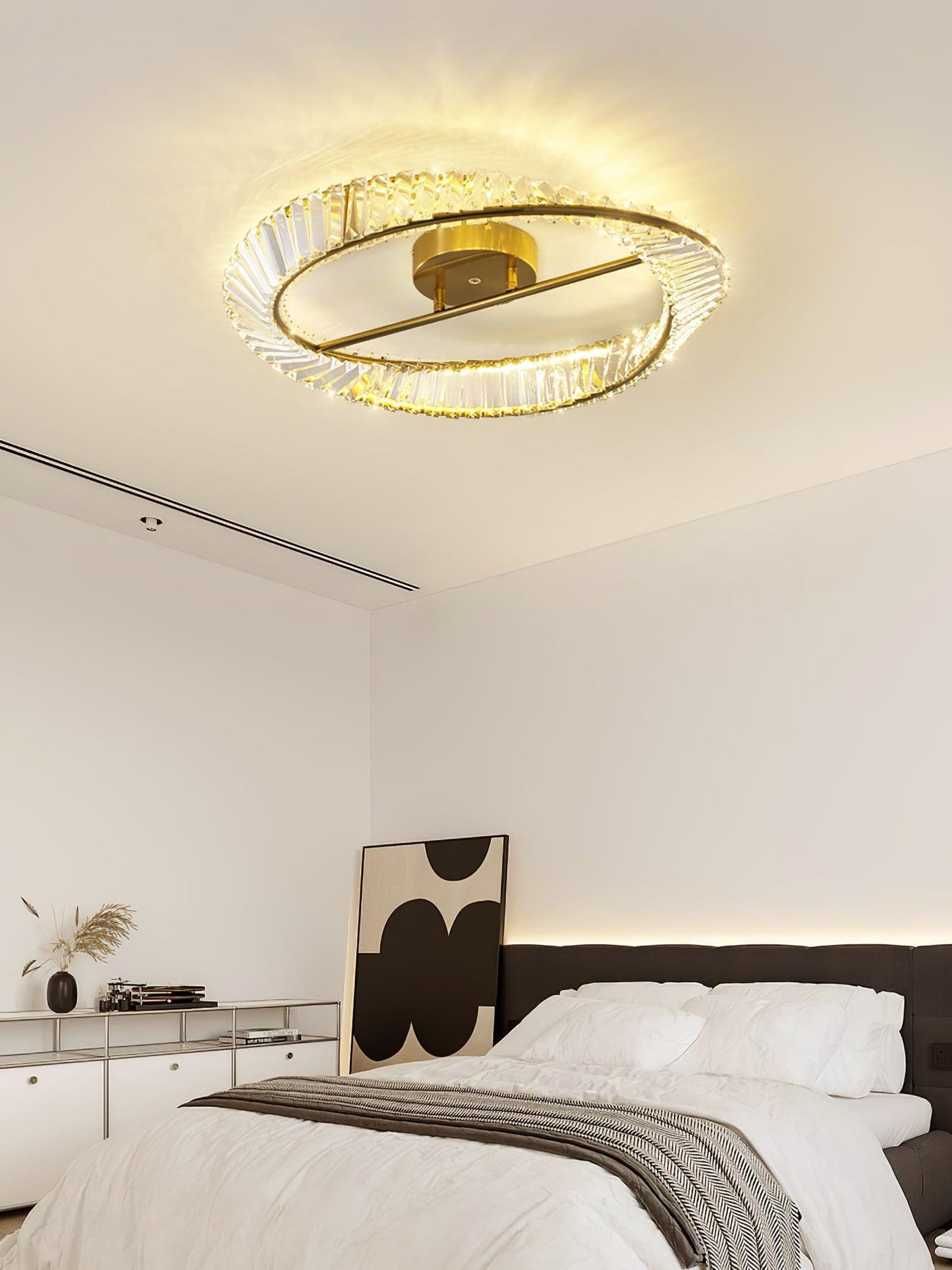 Crystal Rings Ceiling Lamp | Stainless Steel & Glass | Brass