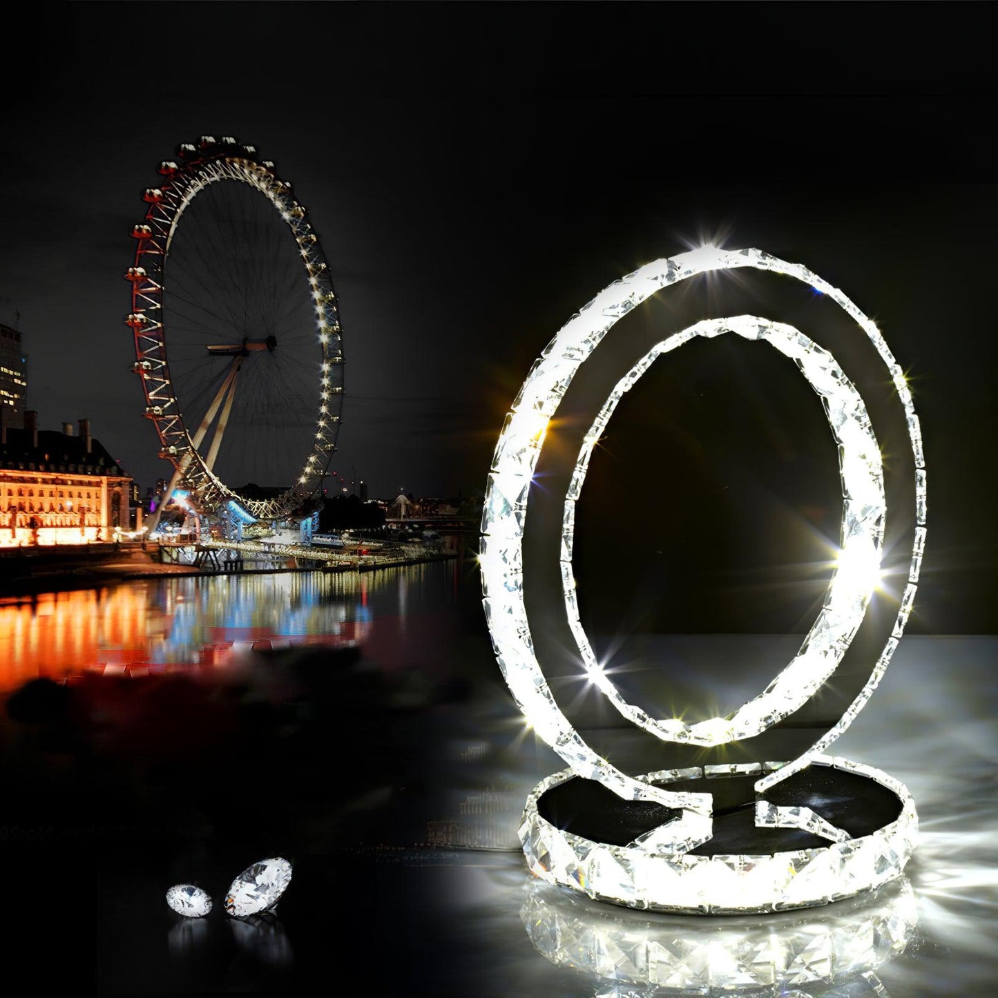 Crystal Rings Table Lamp | Stainless Steel, Crystal | Chrome
