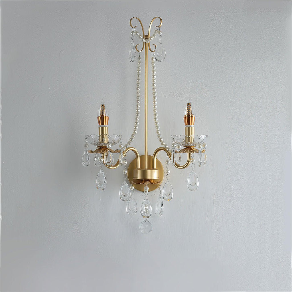 Crystal Wall Lamp | Pearl Chain | Gold
