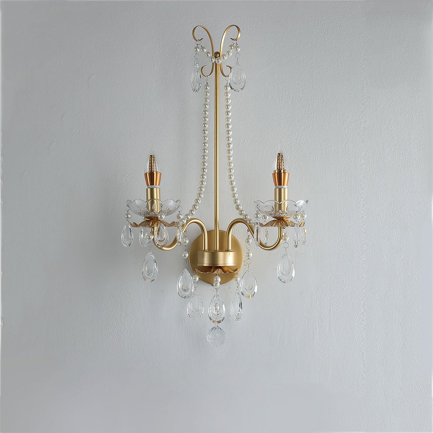 Crystal Wall Lamp | Pearl Chain | Gold