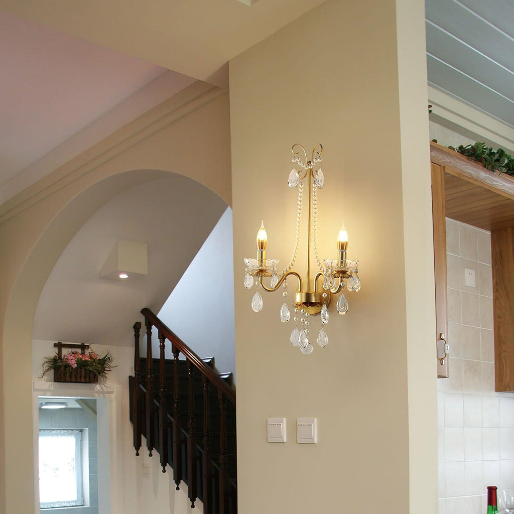 Crystal Wall Lamp | Pearl Chain | Gold