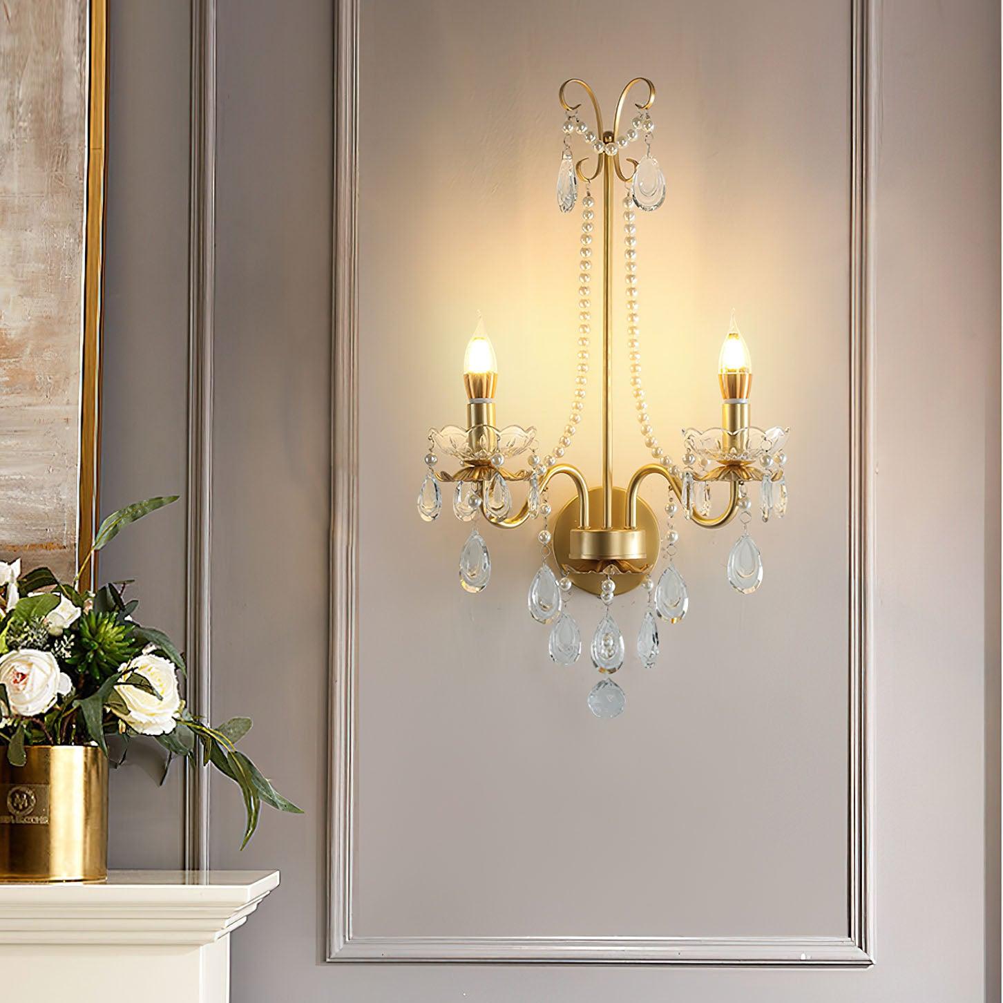 Crystal Wall Lamp | Pearl Chain | Gold