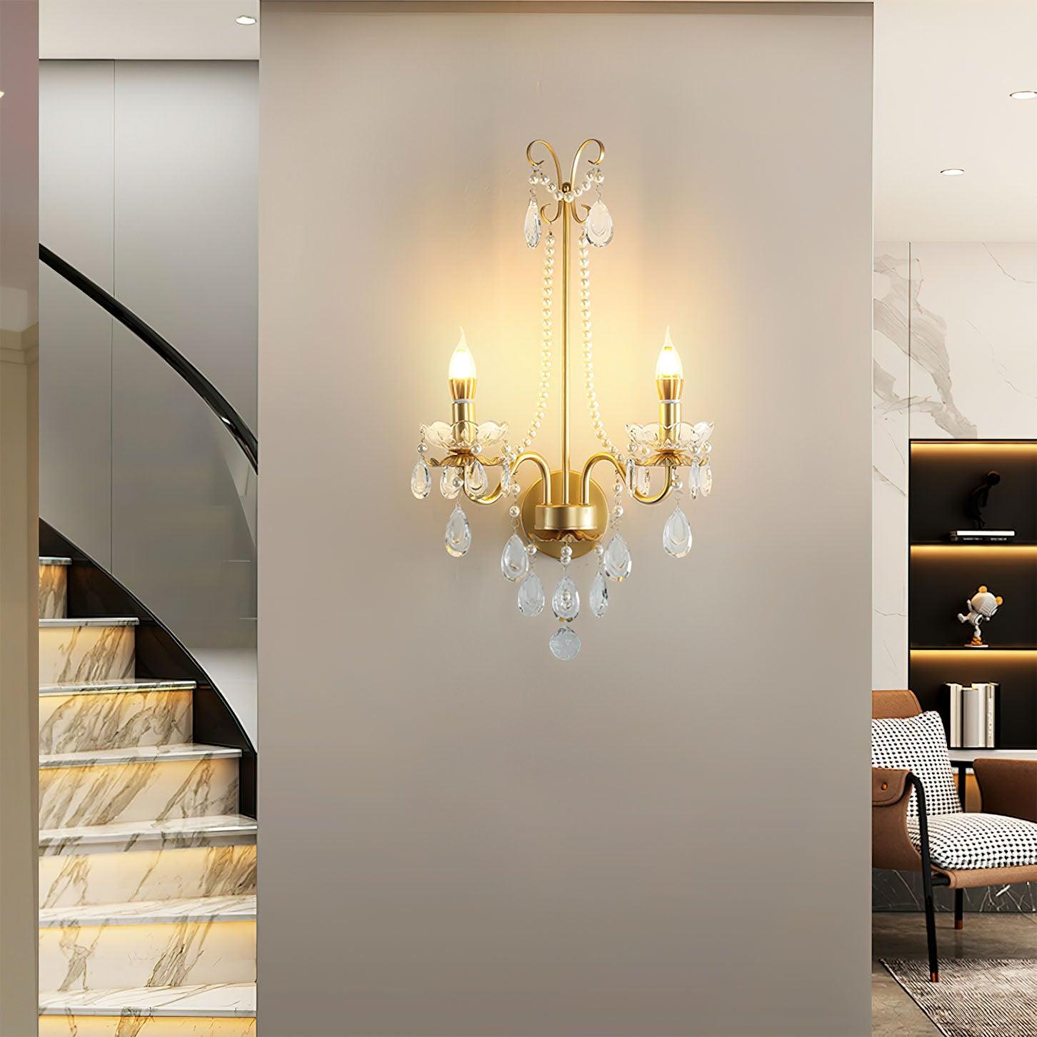 Crystal Wall Lamp | Pearl Chain | Gold
