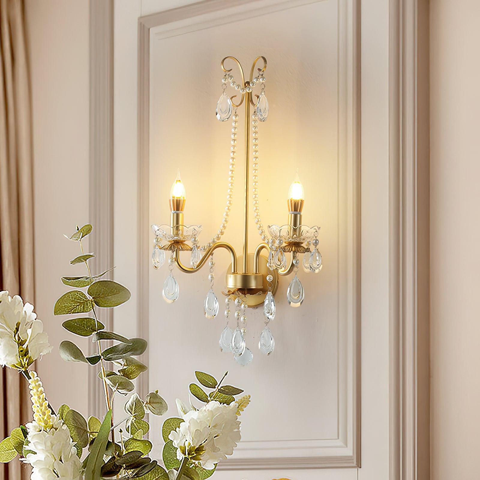 Crystal Wall Lamp | Pearl Chain | Gold