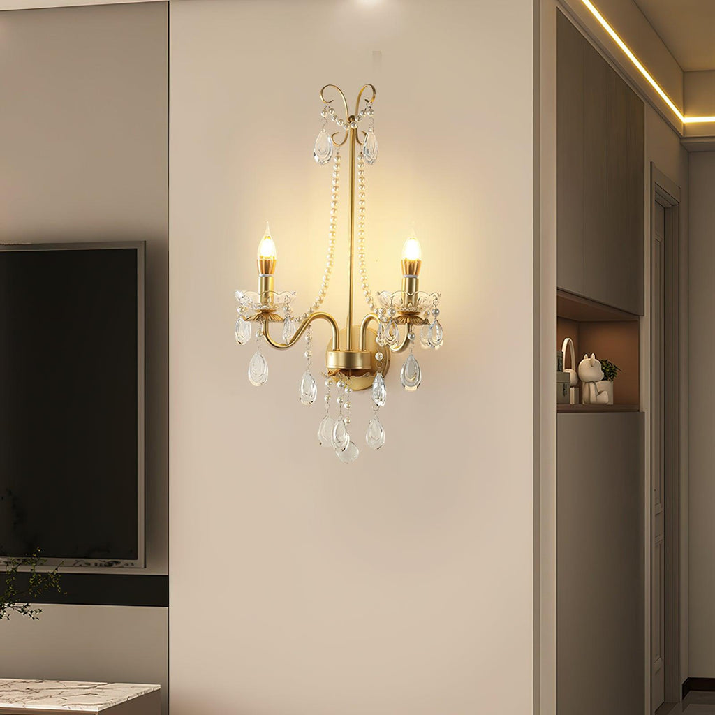 Crystal Wall Lamp | Pearl Chain | Gold