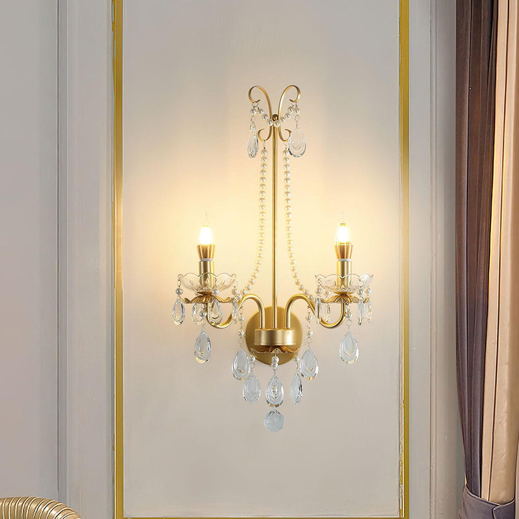 Crystal Wall Lamp | Pearl Chain | Gold