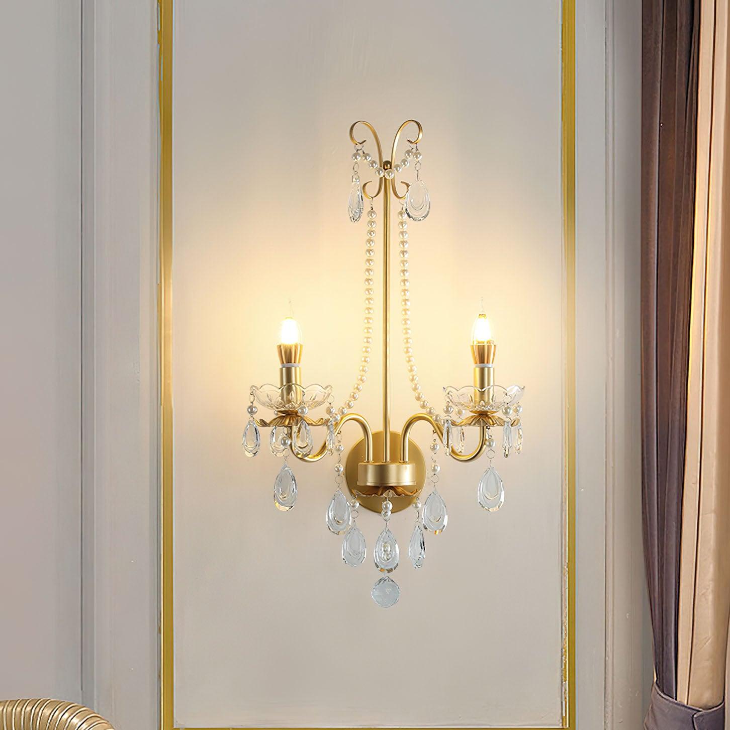 Crystal Wall Lamp | Pearl Chain | Gold
