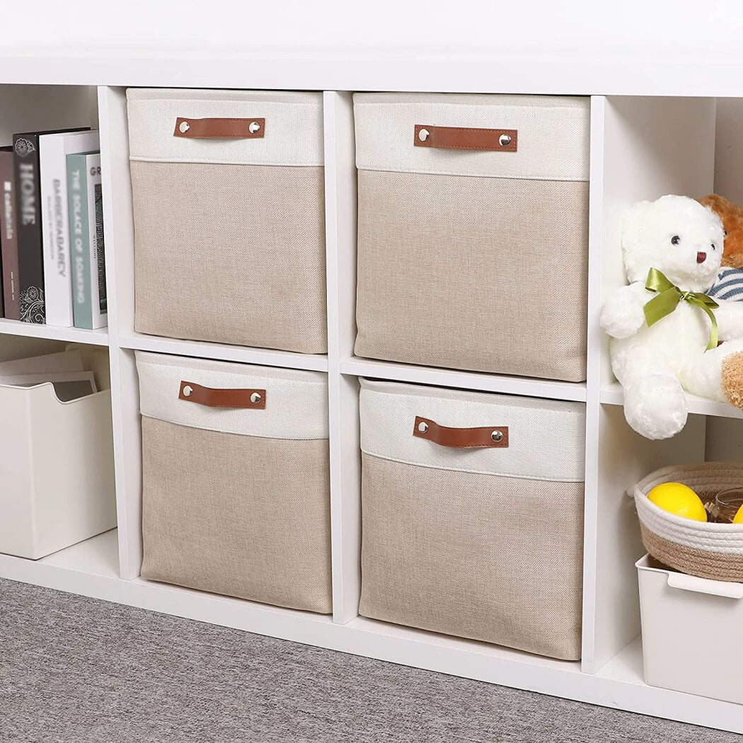 Canvas Storage Basket | White & Khaki | Multiple Sizes Available
