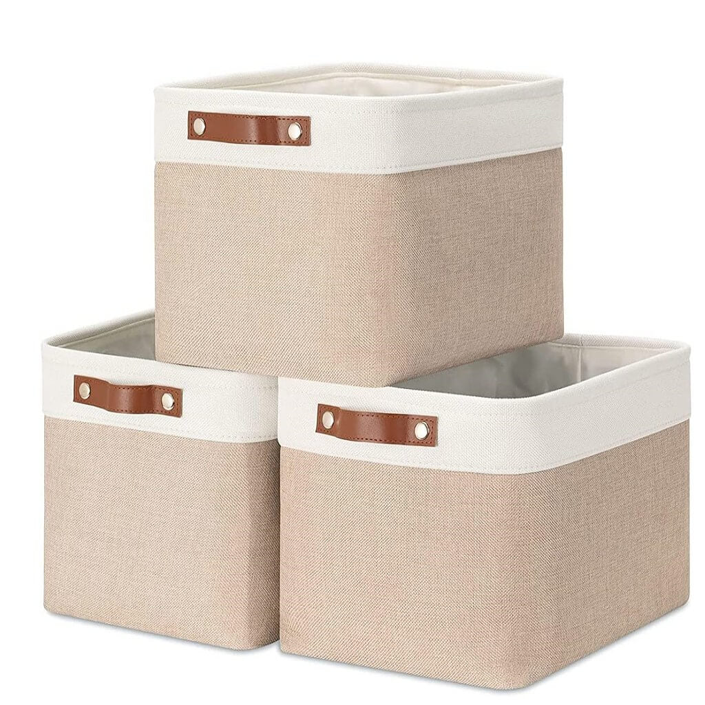 Canvas Storage Basket | White & Khaki | Multiple Sizes Available