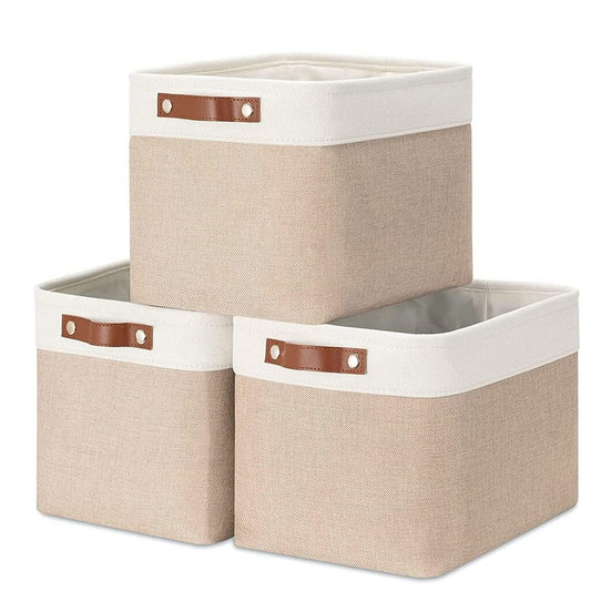 Canvas Storage Basket | White & Khaki | Multiple Sizes Available