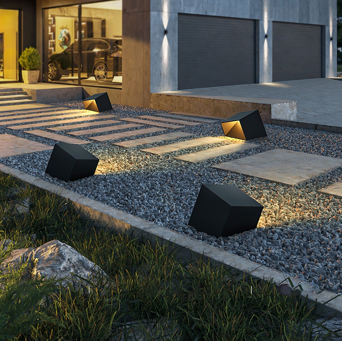 Cube Garden Light | Stainless Steel | Black