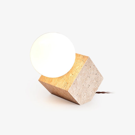 Cube Stone Table Lamp | Yellow Travertine, Glass | White Shade