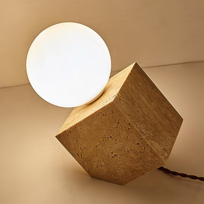 Cube Stone Table Lamp | Yellow Travertine, Glass | White Shade