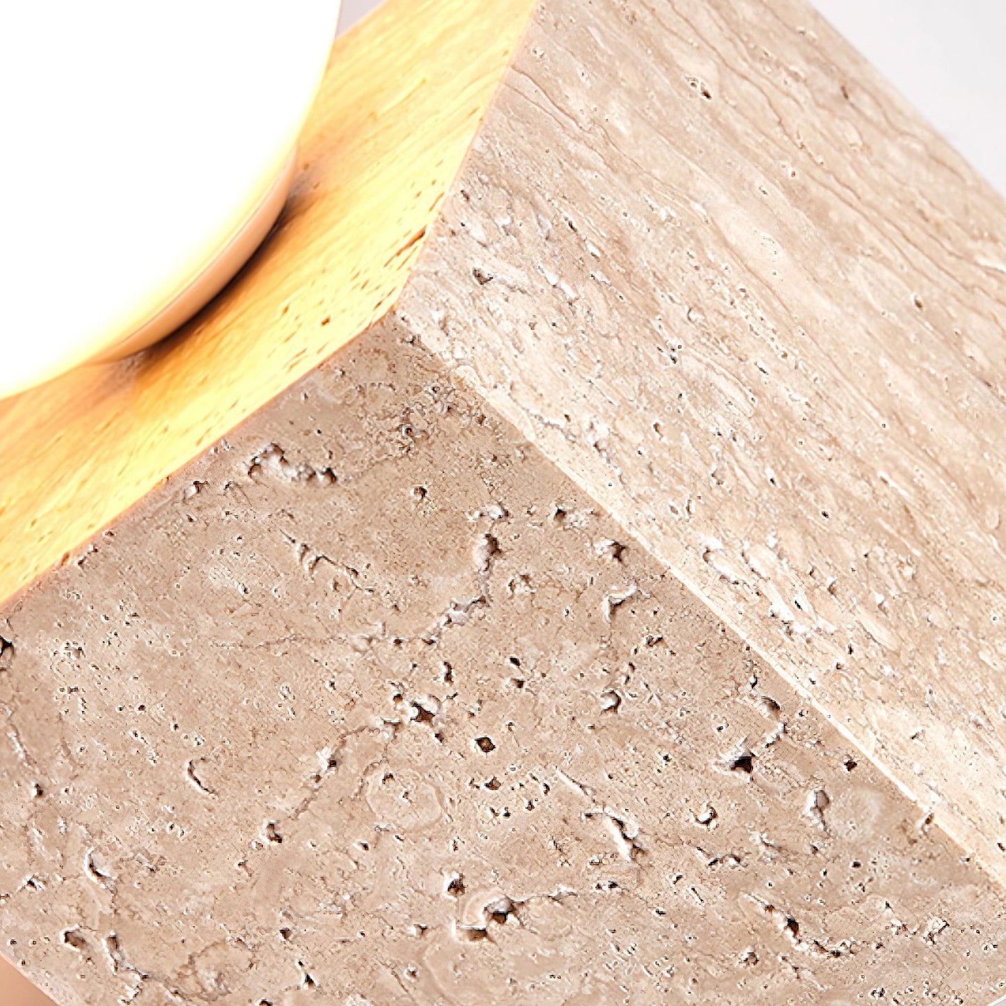 Cube Stone Table Lamp | Yellow Travertine, Glass | White Shade